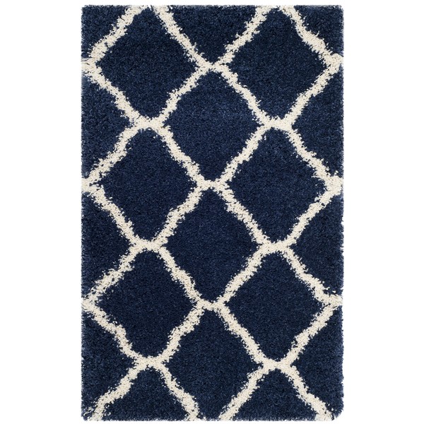 SAFAVIEH Hudson Shag Collection SGH283C Moroccan Trellis Non-Shedding Living Room Bedroom Dining Room Entryway Plush 2-inch Thick Accent Rug, 2'3" x 3'9", Navy / Ivory