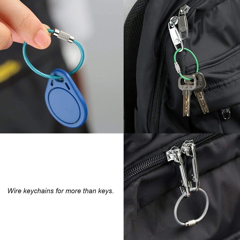 Key Rings Stainless Steel Wire Keychains Pack of 12 Color
