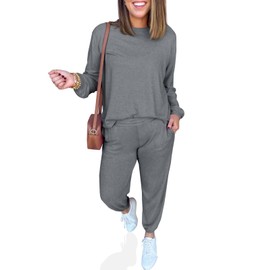Tankaneo Womens 2 Piece Outfits Lounge Sets Casual Long Sleeve Crewneck Pullover Sweatshirt Jogger Sweatpants Tracksuit Set