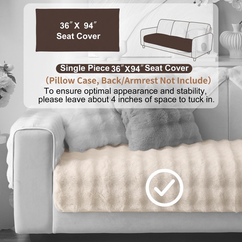 Aucrovee Soft Plush Faux Fur Couch Cover, Thick Warm Fuzzy
