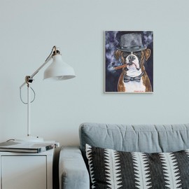 Stupell Industries Sophisticated Boxer Dog Portrait Top Hat Pet, Design by George Dyachenko Wall Plaque, 13 x 19, Brown