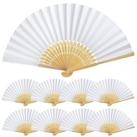 MAOOY Pack of 50 White Fans Wedding Guest Fan Hand Fan Folding Fan Guest Gift Bamboo Paper Fan Vintage Carving for Wedding Decoration DIY Summer Party