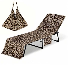 Irisbell Lounge Chair Towel Cover with Side Pockets,Thick Quick Dry Chaise Lounge Cover,Beach Chair Towel Covers for Pool Sunbathing Camping Garden (Leopard)