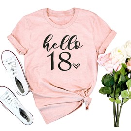 HEYO Women 18th Birthday Hello 18 Shirt Pink, Medium