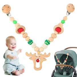 JWTRSVTY Elk Deer Baby Pram Chain, Pram Chain Made of Wood and Cotton, Crocheted, Lucky Elk Deer, Baby Pram Chain with Gift Box, for Girls and Boys from 0+ Months