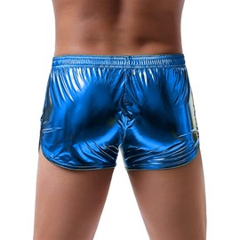 AIEOE Men's Shiny Shorts with Pockets Party Shorts Sexy Boxer Shorts for Men Size S-3XL, blue, M