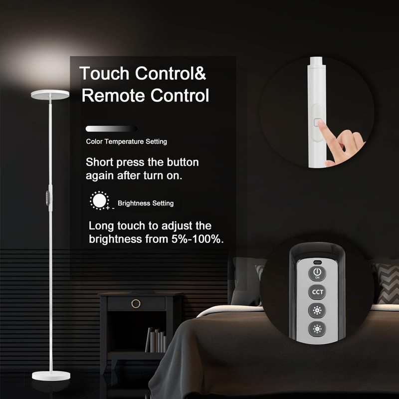 JOOFO Floor Lamp,30W/2400LM Sky LED Modern Torchiere 3 Color Temperatures