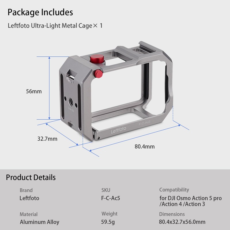 Leftfoto Ultra Light Metal Cage for DJI Osmo Action 5