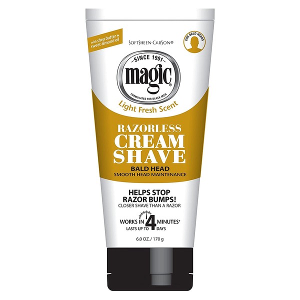Magic Razorless Cream Shave Bald Head 6 Ounce Tube (177ml) (6 Pack)