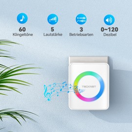 TECKNET Wireless Doorbell, Wireless Doorbell Set, 400 m Range, IP65 Outdoor Waterproof Front Door Bell with 1 Plug-In Receiver and 1 Transmitter, Ring Doorbell and Bell Button with LED Flash