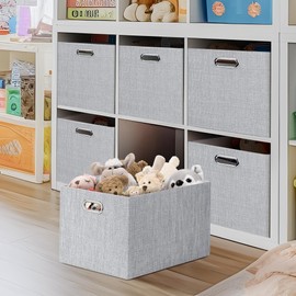 Posprica Closet Organizers and Storage, 4 Pack Large Linen Storage Bins, Decorative Shelf Storage Baskets for Organizing, Foldable Fabric Storage Box for Clothes, Toy, 16.5x12x10.25 Inch(Grey)