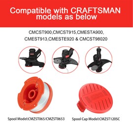 Kudoosen CMZST065/CMZST0653 Trimmer Replacement Line Compatible with Craftsman Models: CMCST900, CMESTA900,CMESTE920,CMCST98020,30ft 0.065-inch,10-Line Spool + 1 Cap+1 Spring
