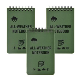 3 Stück Wasserdichtes Notizbuch, Allwetter-Notizblöcke mit Top-Spirale, Wasserdichtes Allwetter-Notizbuch, 100 Seiten, 50 Blatt, Einband Grün, Pocket Notizbuch 7.6x12.7cm, für Outdoor-Aktivitäten