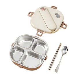 Ausenzup Stainless Steel Bento Box, 800ml Leakproof Lunch Box, Easy To Open And Close, Food Storage Container For Outings, Picnics, And Travels (4 Compartments)