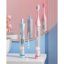 First-zgel 2 Packs Travel Toothbrush Kit Foldable Travel Size Built-in Toothbrushes Set,Including 2 Cleaner Head Soft Bristles for Travel Camping School Business Trip (Blue & Pink)