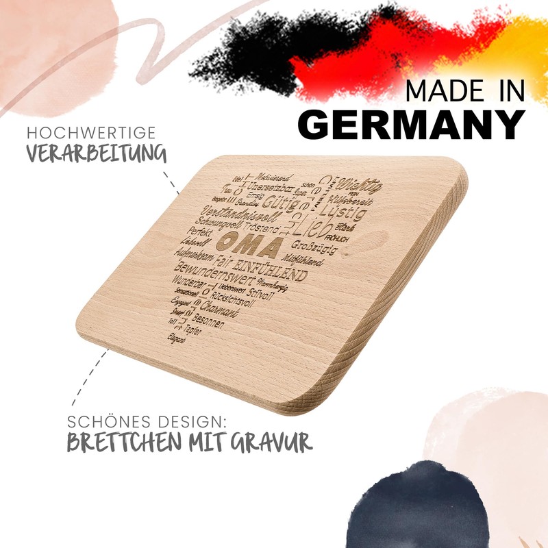 Spruchreif Breakfast board with engraving word heart "Oma", perfect gift