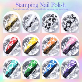 Born Pretty Born Pretty Nail Stamping Polish, Christmas Fingernail Stamp Polish Set Manicure Print Nail Polish for Plates 12 Colors Bulk Gift Collection 10ml 0.34fl oz Ideal Gifts