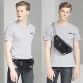 Large Fanny Packs for Women Men Travel Crossbody Bags with Adjustable Strap Waterproof Running Belt Waist Bag Sling Bag Black