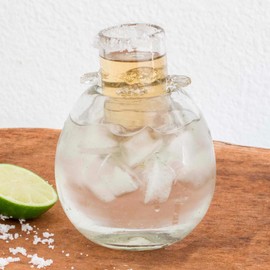 NOVICA Handmade Blown Glass Tequila Hand Shot with Ice Receptacle Clear Guatemala Tableware Drinkware Cocktail Glasses Recycled 'Perfect Shot'