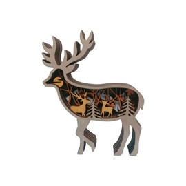 FAYZSOWSR 1PCS Wooden Animal Statues 3D Wooden Animals Bird, Deer, Penguin, Bear Woodland Nursery Decorations Forest Themed Bedroom Decor Bedroom, Living Room, Office Decor (Deer)