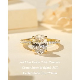 RURULUYA 1.5CT Elongated Oval Cut Engagement Rings for Women,Simulated Diamond Ring,925 Sterling Silver 18K Yellow Gold Plated Promise Ring Size 7.5