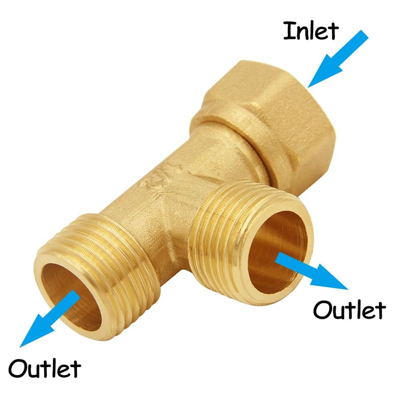 Uenede Solid Brass G1/2" 3 Way Diverter Hose Fitting Tee,