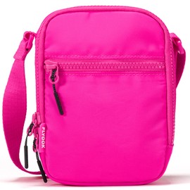 Flyook Water-Repellent Travel Crossbody Bag, Adjustable Strap, Fits Phone, Passport, Cards. (Sonic Pink)