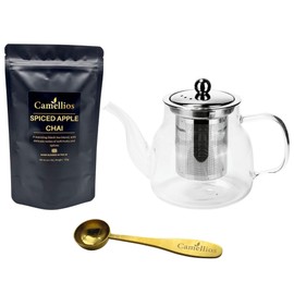 Loose Leaf Tea Set, Gift Set with Heat Resistant Teapot, Tea Measuring Spoon, 100g Loose Leaf Tea, Camellios (Spiced Apple Chai)
