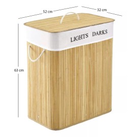 Makom Home Cesto Para Ropa Sucia De Bambu Con Division 52*32*63cm Mh-14