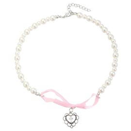 Coquette Faux Pearl Choker Necklace, Heart Pendant Pearl Necklace (White, One size)