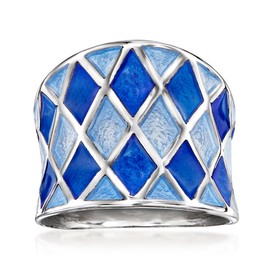 Ross-Simons Italian Blue Enamel Harlequin Ring in Sterling Silver. Size 6