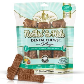 Fieldcrest Farms Dental Chews for Dogs, Wave (7inches, 3count Pack) – Tackles Plaque, Tartar, Promotes Dental Health – w/Collagen, Organic, Gluten-Free