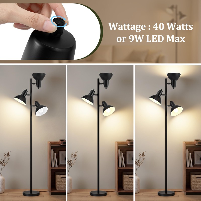 3 Light Floor Lamps for Living Room, 67" Tall Metal