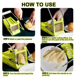 NatldGs French Fry Cutter, Potato Slicer French Fries with 2 Different Sizes Stainless Steel Blades and No-Slip Suction Base for Potatoes Carrots Cucumbers