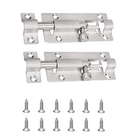 Door Security Slide Latch Lock, Upgrade 3 Inches Thickened Stainless Steel Sliding Door Lock, with 12 Screws, Protect Your Security and Privacy (2 Pack)