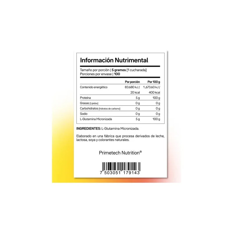 Suplemento en polvo Primetech Nutrition Deporte L-Glutamina de L-Glutamina Primetech
