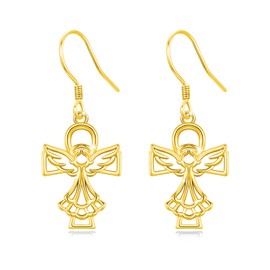 YueYuan Angel Earring 925 Sterling Silver Guardian Angel Wing Dangle Earrings Plated Gold Religious Jewelry Gifts for Women Daughter Niece