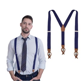 YCKYIGO - Tirantes para hombre, de piel café, con botón y clip, tirantes resistentes, para boda, para novios, padrinos de boda, marino, Large