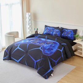 ZSYAYAHA Game Controller Comforter Set for Boys Twin Size 6 Pcs Black Blue Games Bedding Set for Kids Classic Bright Geometric Stereoscopic Teens Gaming Bed in A Bag