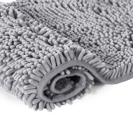 Microfiber Bath Rugs Chenille Floor Mat Ultra Soft Washable Bathroom Dry Fast Water Absorbent Bedroom Area Rugs Grey, 20 inches by 32 inches