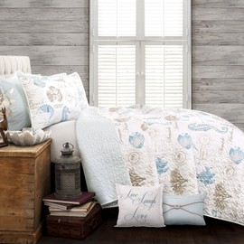 Lush Decor 16T002242 7 Piece Harbor Life Quilt Set, Full/Queen, Blue/Taupe