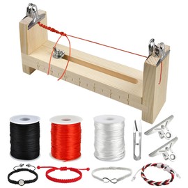 Worldity Paracord Bracelet Jig, Wood Bracelet Maker with 3 Rolls Nylon String for Bracelets, 1.5mm Nylon Bracelet Cord for Jewelry Making, Bracelet Making, Lanyards, Chinese Knot (Black White Red)