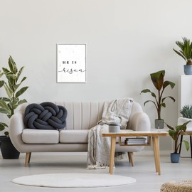 Stupell Industries He is Risen Phrase Rustic Pattern Minimal Text, Designed by Daphne Polselli White Framed Wall Art, 16 x 20, Black