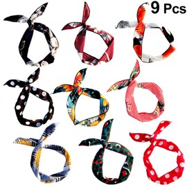 FRCOLOR 9Pcs Bow Headband with Wire Twist Head Wrap Boho Knot Cross Hair Band Leopard Facial Wash Makeup Headband for Cosmetic Daily Dating Women Girls Spa Yoga Sports Shower(Random Style)