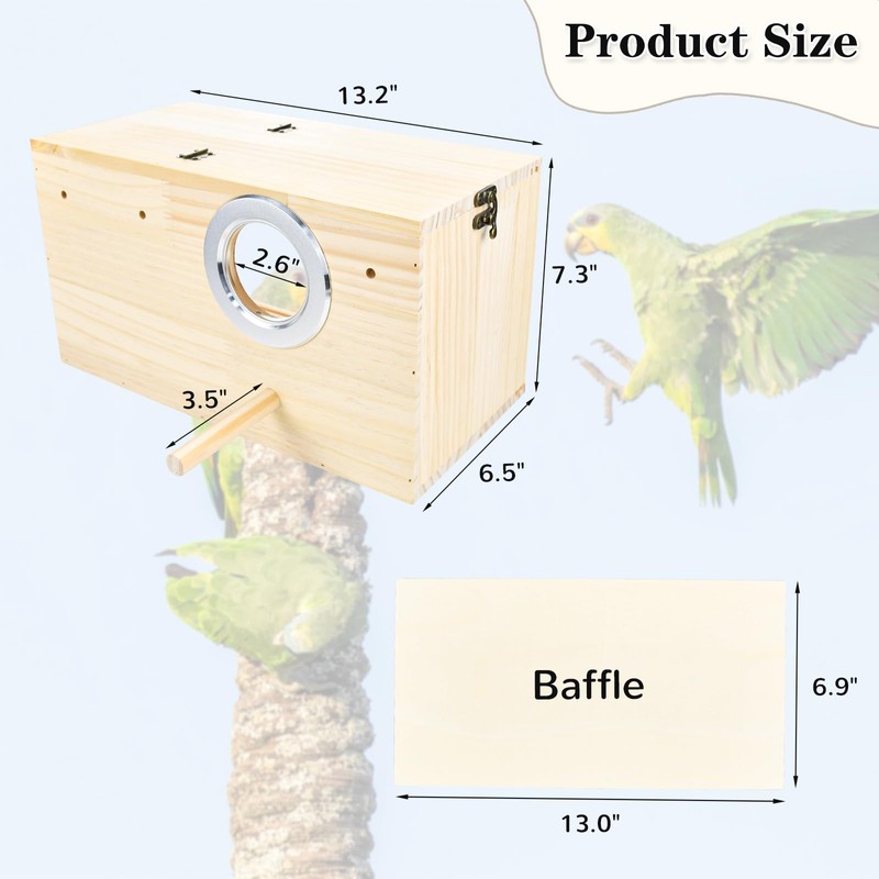 CooShou Parakeet Nesting Box Cockatiel Nesting Natural Pine Bird Nest