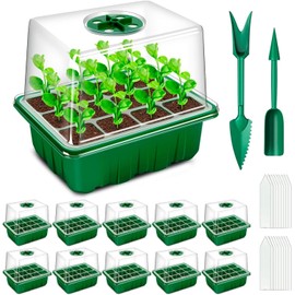 Ukipos Set de 10 Bandejas de Germinación de Semillas, Macetas para Sembrar, Bandejas de 120 Celdas con Cúpula de Humedad y Tapa, Bandejas de Cultivo Ideal para Invernadero y Jardinería (Verde)