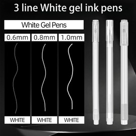 Omeblos White Gel Pens, 6Pcs White Ink Pens, 0.6/0.8/1mm Line Drawing Pens, for Black Paper Drawing, Sketching, Illustration, Card Making