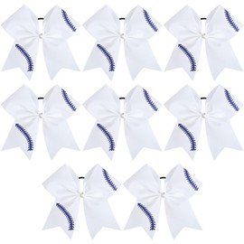 8 PCS Softball Bows 8" Softball Cheer Bows Bulk Hair Bows Cheerleading Sports Cheerleader Ponytail Holder Softball Accessories for Girls College Competition White