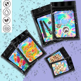 60 Pieces Smell Proof Mylar Bags 13x8cm Foil Ziplock Bags Holographic Bags Black Resealable Small Ziplock Bags Sweet Pouches Food Storage Bags for Candy, Jewelry, Packaging Bags, Sample Bags