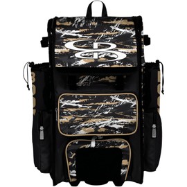 Boombah Superpack Hybrid Rolling Bat Bag - Wheeled & Backpack Version - Razor Black/Vegas Gold/White